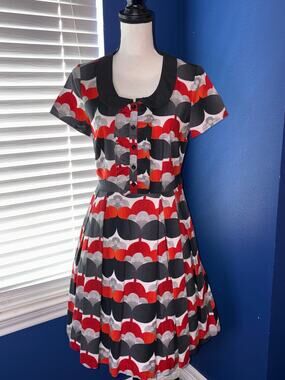 ModCloth Geometric Fit‑and‑Flare Dress — EUC — Side Zipper — Size S